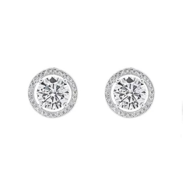 18k White Gold Halo CZ Stud Earrings
