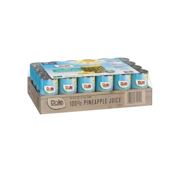 Dole All Natural 100% Pineapple Juice, 6 fl oz Can, 24 Cans