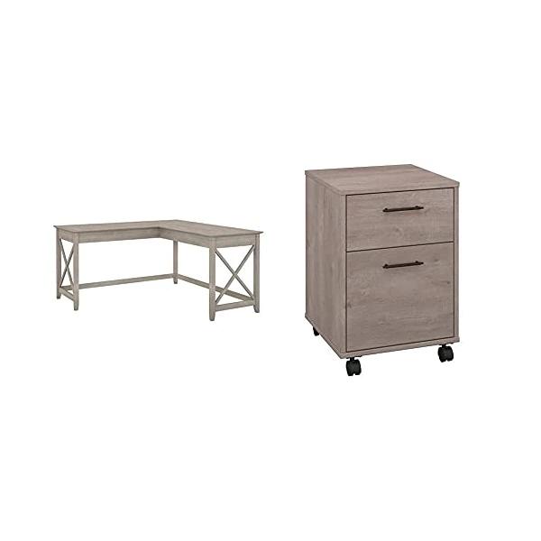 Bush Furniture Key West 60W L Shaped Desk & 2 Drawer Mobile Pedestal