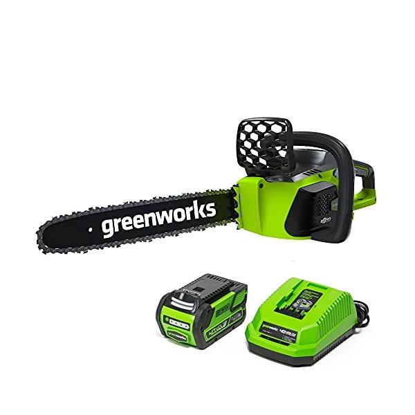 Greenworks 40V 16″ Brushless Cordless Chainsaw, 4.0Ah Battery and Charger Included