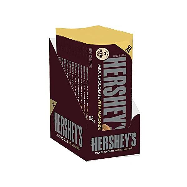 HERSHEY'S Milk Chocolate with Almonds Candy, 4.25 oz Extra Large Bars (12 Count)