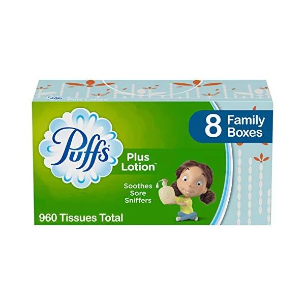 Puffs Plus Lotion Facial Tissues, 8 Family Boxes, 120 Tissues per Box (960 Tissues Total)