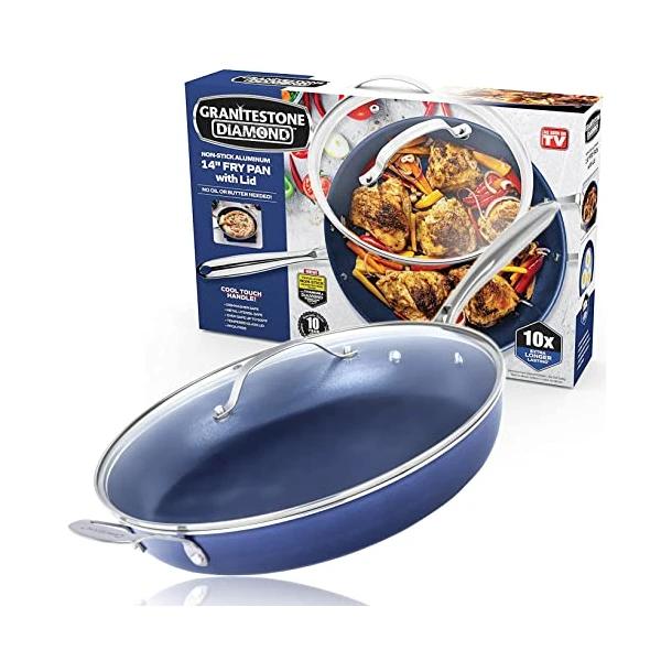 Granitestone Blue Nonstick 14” Frying Pan with Lid