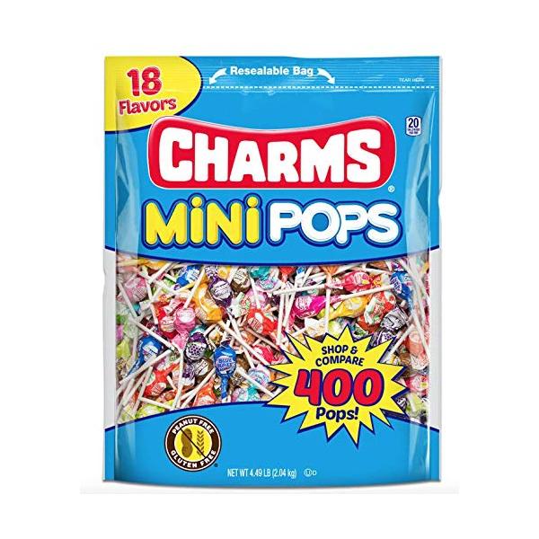 Charms Mini Pops 18 Assorted Lollipop Flavors with Resealable Bag 400 Count