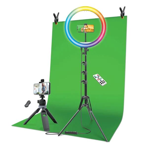 Content Creator Kit with 16-inch Ring Light, Adjustable Tripod, and Green Screen