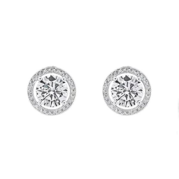 18k White Gold Halo CZ Stud Earrings