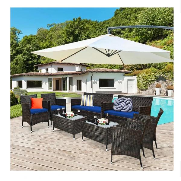 8 Piece Rattan Patio Cushioned Furniture Set (7 Colors)