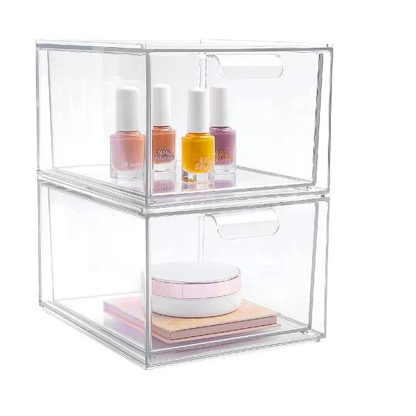 2 Pack Stackable Makeup Organizer Storage Drawers