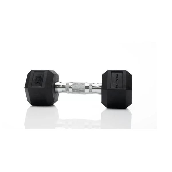15lb Black Rubber Hex Dumbbell (single)