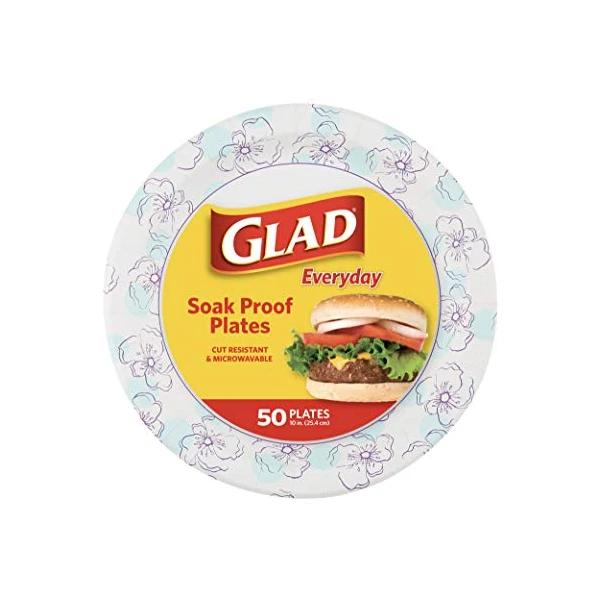 Glad Everyday Soak-Proof Disposable 10" Paper Plates 50-Count
