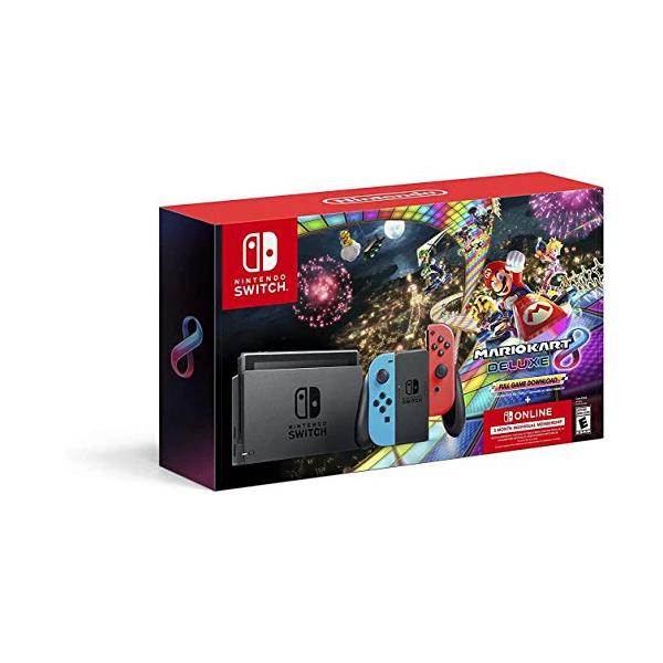Nintendo Switch w/ Neon Blue & Neon Red Joy-Con + Mario Kart 8 Deluxe + 3 Month Nintendo Switch Online Individual Membership