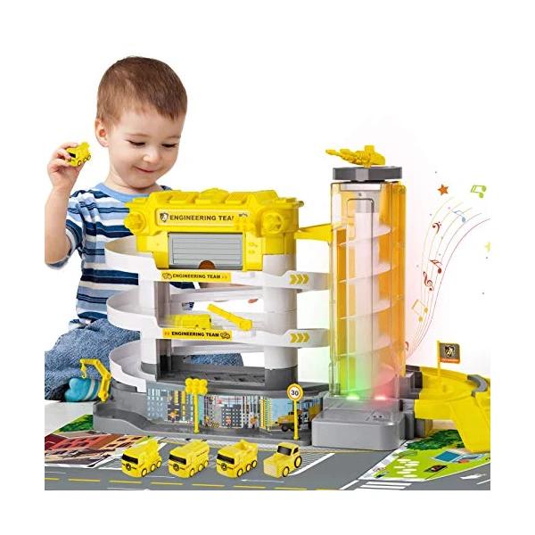 Electric Parking Building Garage Toy with Engineering Trucks