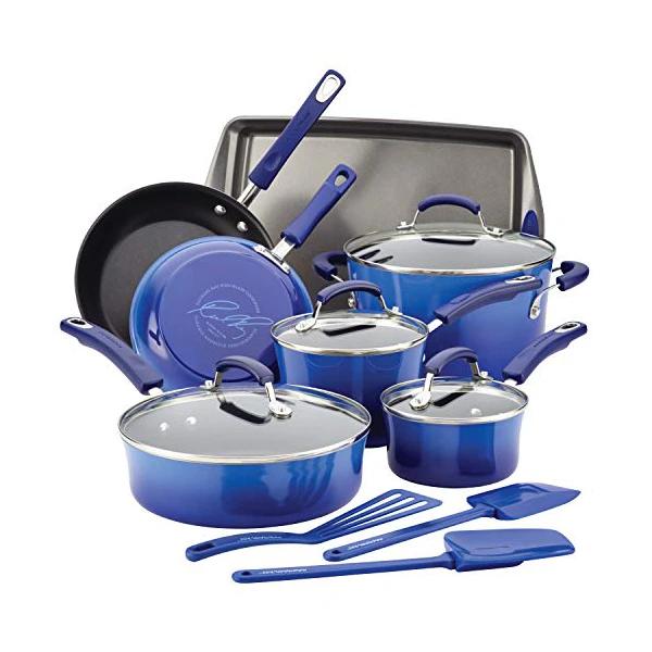 Rachael Ray Brights Nonstick 14-Piece Cookware Pots and Pans Sets