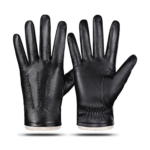 Cashmere Lining Leather Touchscreen Gloves (3 Colors)