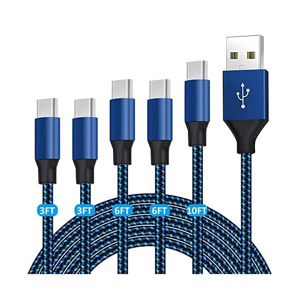 Pack of 5 USB C Cables (3/3/6/6/10FT)