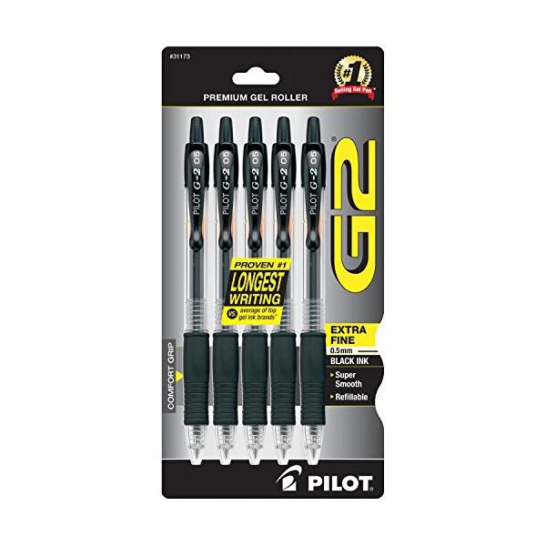 PILOT G2 Retractable Rolling Ball Gel Pens 5-Pack