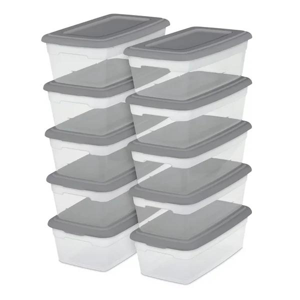 10-Pack 6-Quart Sterilite Clear Plastic Storage Boxes with Gray Lids