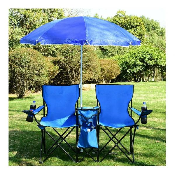 Costway Portable Folding Double Chair w/ Umbrella Table