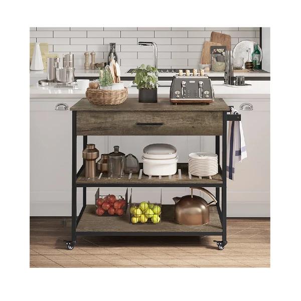 3-Tier Rolling Kitchen Island Microwave Cart with Storage