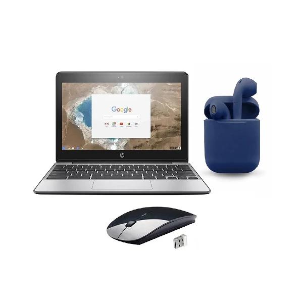 Restored | HP Chromebook 11 | Intel Celeron Bundle: Wireless Mouse, Bluetooth/Wireless Airbuds