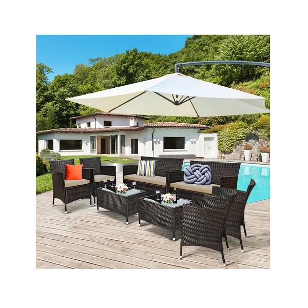 Costway 8 Pieces Patio Furniture Set Cushioned Sofa Coffee Table