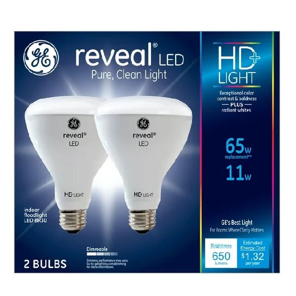 2-Pack GE Reveal BR30 LED Floodlight Bulbs