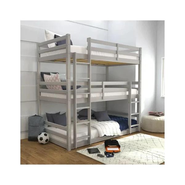 Campbell Wood Triple Twin Convertible Bunk Bed, Gray