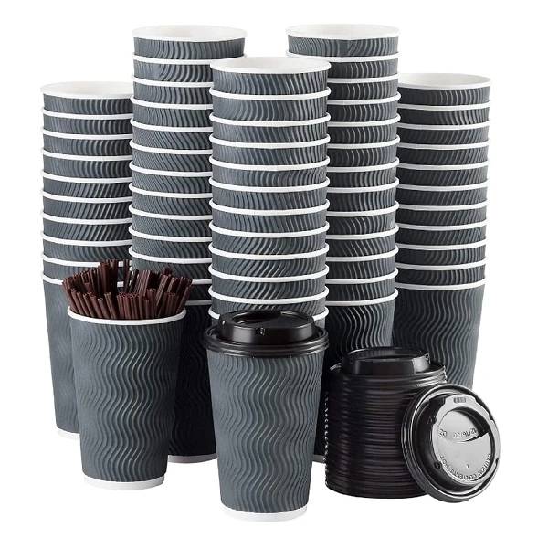 Disposable Paper Coffee 16oz Cups with Lids (90 pack)