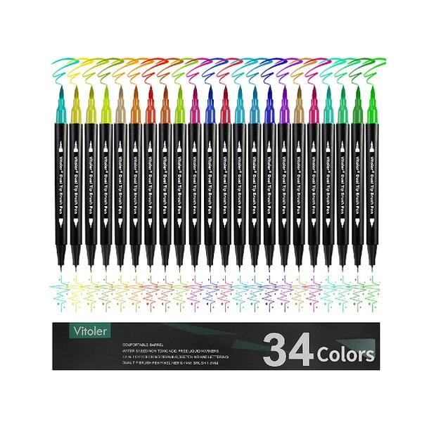 Dual Tip Brush Markers Set (34 Colors)
