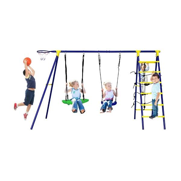 Gymax 5-In-1 Outdoor Kids Swing Set W/ Heavy Duty Swing Frame & Ground Stakes Backyard