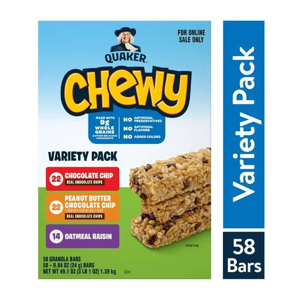 Quaker Chewy Granola Bars, 3 Flavor Variety Pack (58 Pack)
