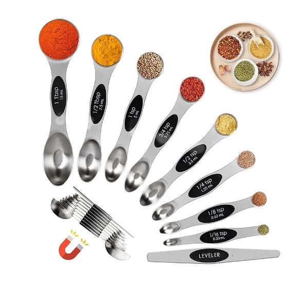 Magnetic Measuring Spoons Set Dual Sided Measuring Scoop with Leveler (9 Pack)