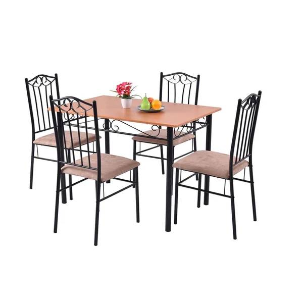 5 Piece Dining Set Wood Metal Table and 4 Chairs