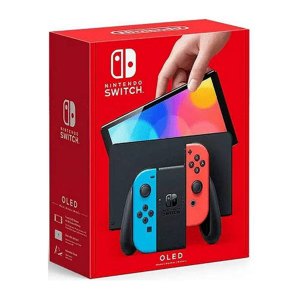 Restored Nintendo Switch - OLED Model with Neon Red & Neon Blue Joy-Con (Refurbished)