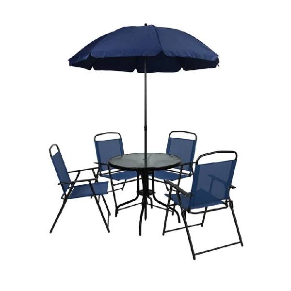 6 Piece Navy Patio Garden Set with Umbrella